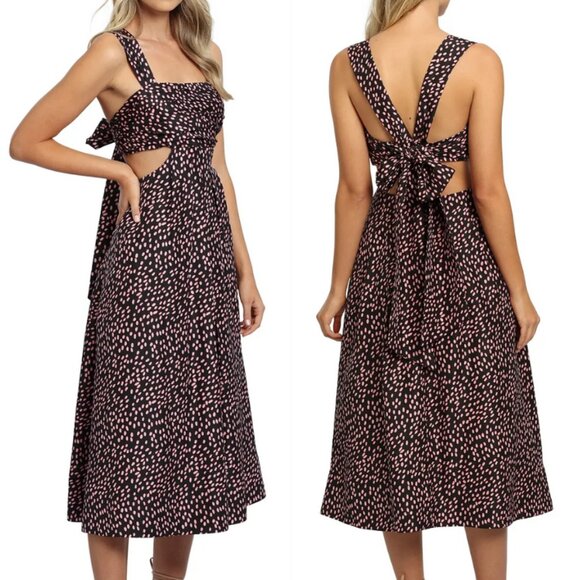 NWT Rebecca Vallance Womens Cha Cha Silk Cut Out Spotted Midi Dress SIZE 4 - Picture 2 of 15